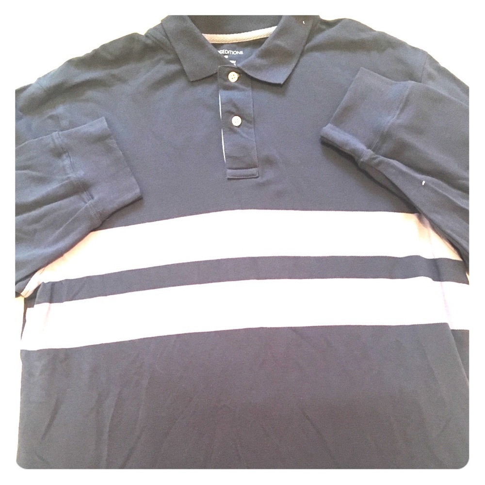 Basic Editions Blue and Gray long Sleeve polo